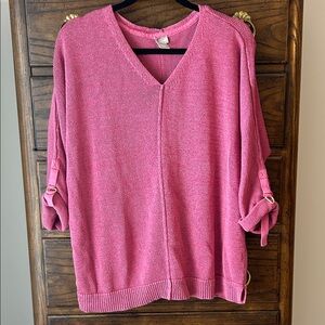 Chico's Vibrant Pink V-Neck Sweater Size XL